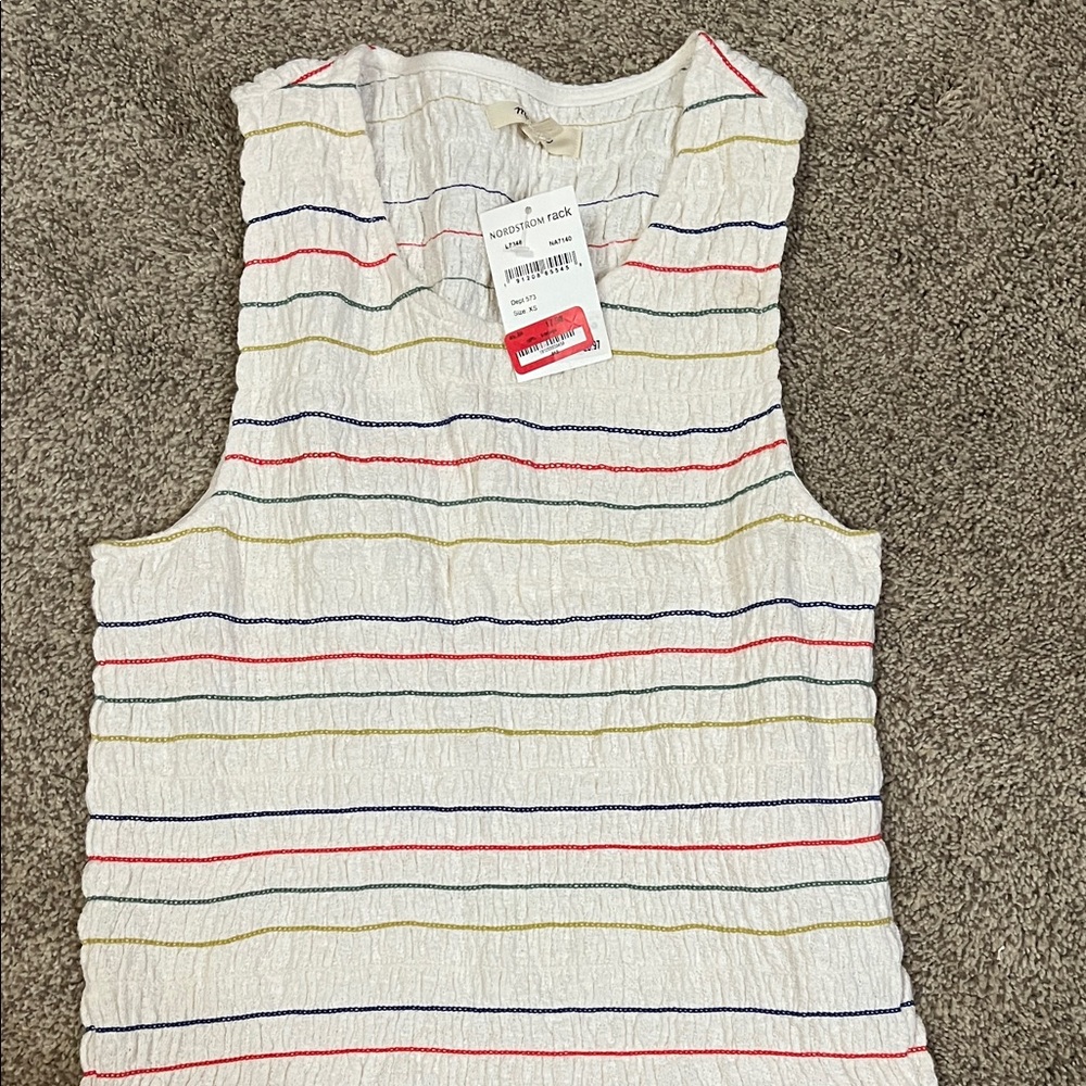 Madewell White Sleeveless Knit Tank with Multicolor Stripes